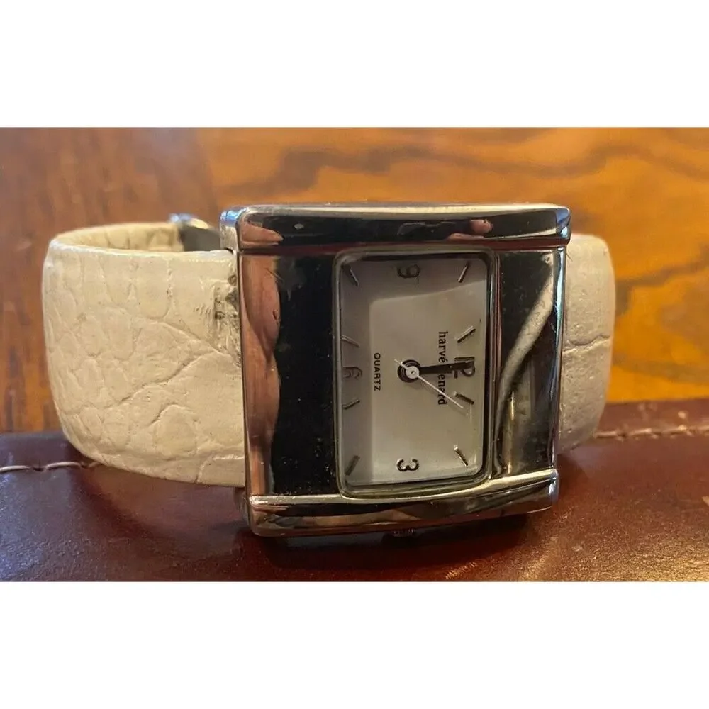 Women's 30mm Harve Bernard Watch, Bangle Bracelet with White Leather Wrap